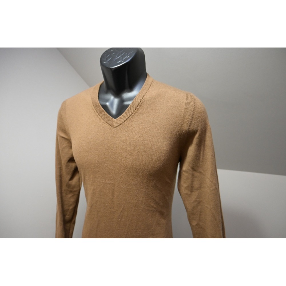 Express V-Neck Sweater Mens Small Brown Merino Wool Blend Stretch Excellent